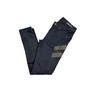 Rag & Bone‎ Black Midnight Coated Denim Skinny Moto Jeans Leather Panels Size 27